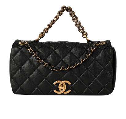 Pondicherry Flap Bag, &pound;2,200, Handbags, Black, Leather, Front view
